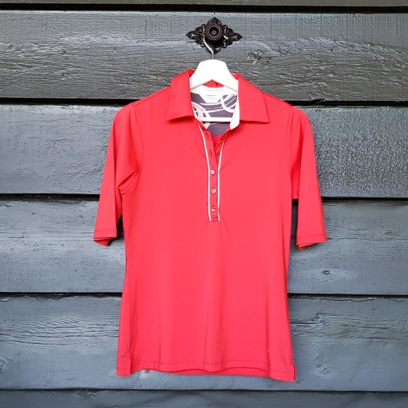 CALLAWAY Women's Red Stretch UPF 15+ Elbow Sleeve Golf Polo Shirt sz S - Picture 2 of 8